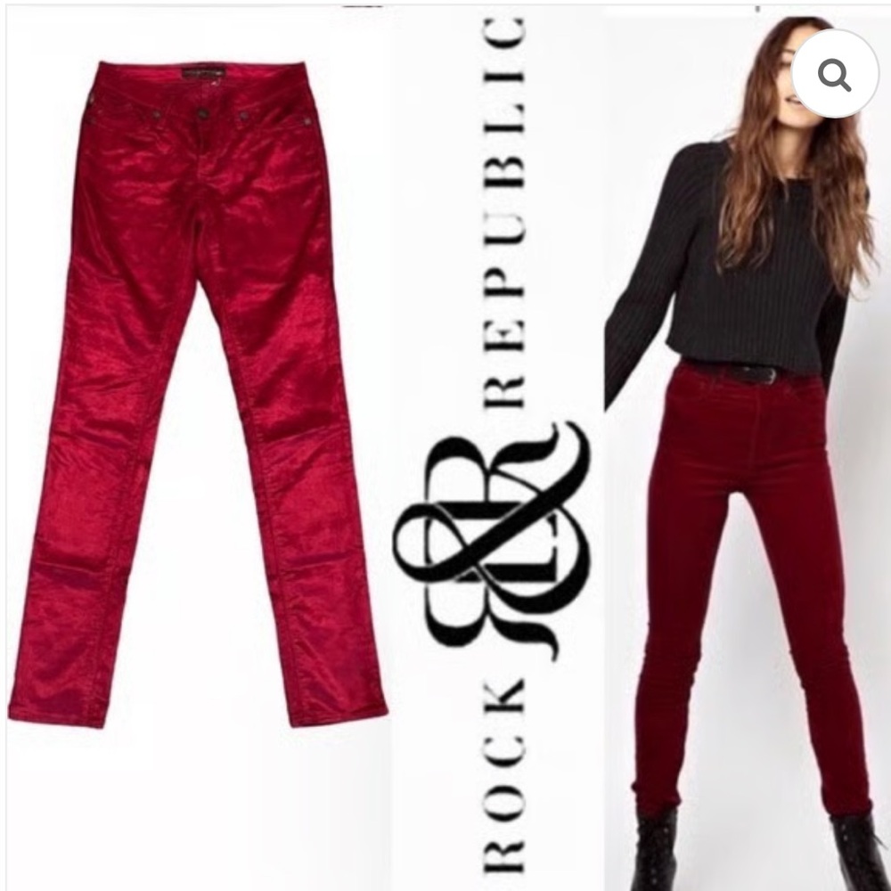 Rock & Republic Poison Apple Red Corduroy skinny Berlin Pants Sz 10M new